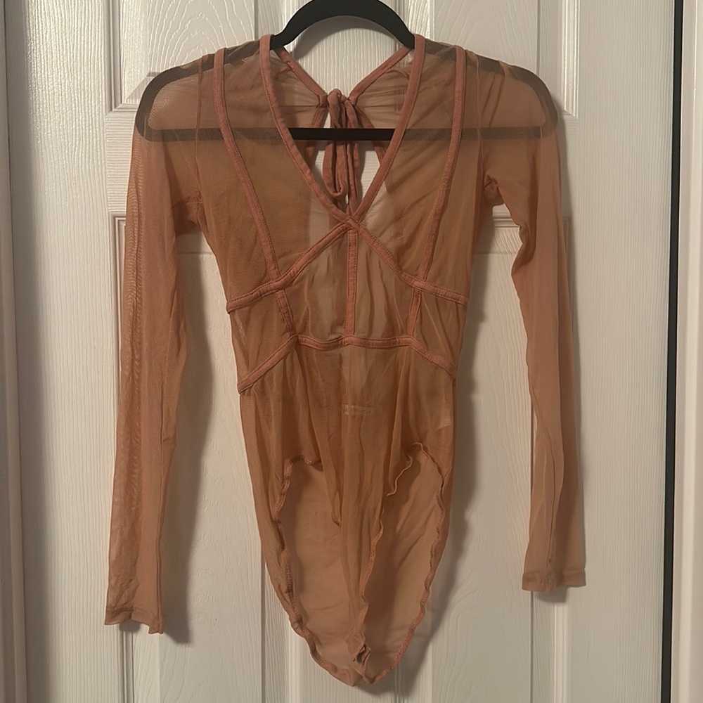Hearts and hips pink/coral sheer body suit